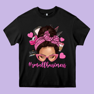 Small Business Messy Bun Heavy Core Tee Designed By Nancycooperartshop