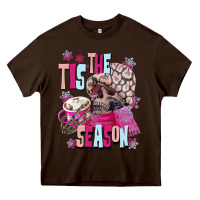 Chocolate Brown tis the season winter skull Heavy Core Tee - NancyCooperArtShop