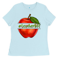 Baby Blue teacher life with apple Ladies Tee - NancyCooperArtShop
