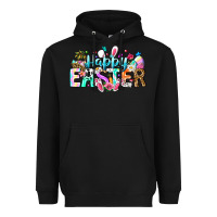 Black Happy Easter Bunny Heavyweight Hoodie - CowhideDigitalArt