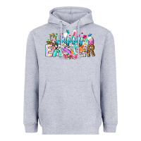 Heather Grey Happy Easter Bunny Heavyweight Hoodie - CowhideDigitalArt