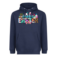 Navy Happy Easter Bunny Heavyweight Hoodie - CowhideDigitalArt