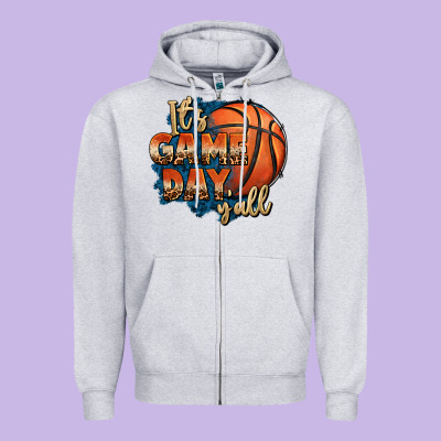 It's Game Day Y'all Basketball Zipper Hoodie Designed By Fadigitalartstudio
