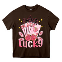 Chocolate Brown feeling lucky Heavy Core Tee - MaliasSmallBusiness