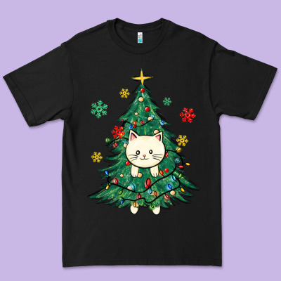 Christmas Tree Cat Premium Tee Designed By Maliassmallbusiness