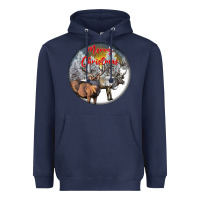 Navy mule buck deer christmas Heavyweight Hoodie - LillyAllenDesigns