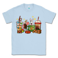 Dusty Blue Christmas coffee cups with Bull Terrier Classic Tee - RanaPortraitStore