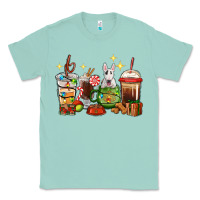Seafoam Christmas coffee cups with Bull Terrier Classic Tee - RanaPortraitStore