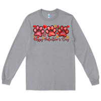 Heather Grey Happy Valentine's Day paws Valentine's Day Long Sleeve Tee - HowdyJamesFarm
