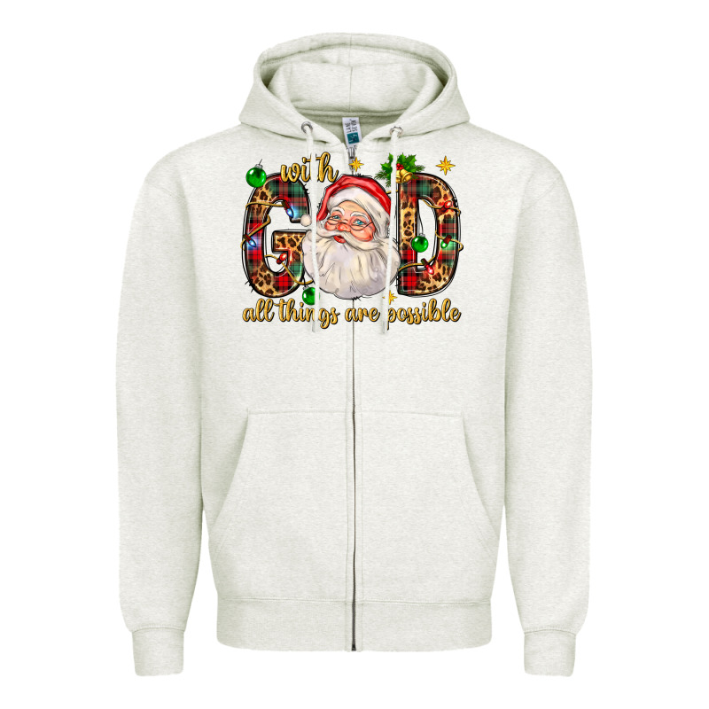 With God All Things Are Possible With Santa Claus Bbs Zipper Hoodie by BundleAndBundleShop | Teevron