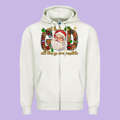 With God All Things Are Possible With Santa Claus Bbs Zipper Hoodie Designed By Bundleandbundleshop