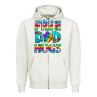 Oatmeal Heather Pride LGBTQ Free Dad Hugs Zipper Hoodie - BundleAndBundleShop
