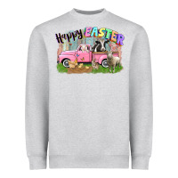 Heather Grey Happy Easter truck with farm animals Easter Day Heavyweight Sweatshirt - CowGirlArtShop