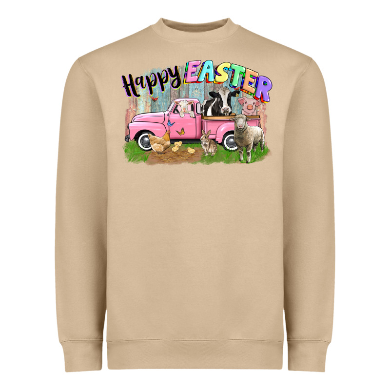 Happy Easter Truck With Farm Animals Easter Day Heavyweight Sweatshirt by CowGirlArtShop | Teevron