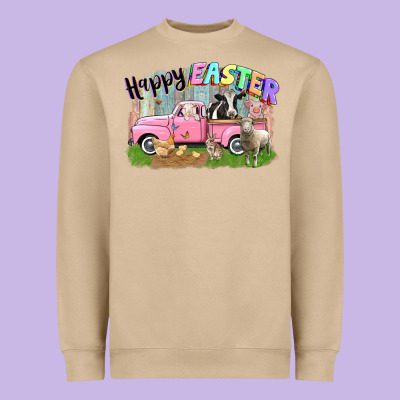 Happy Easter Truck With Farm Animals Easter Day Heavyweight Sweatshirt Designed By Cowgirlartshop