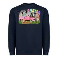 Navy Happy Easter truck with farm animals Easter Day Heavyweight Sweatshirt - CowGirlArtShop