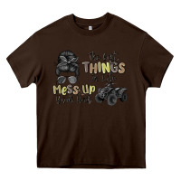 Chocolate Brown the best things in life mess up your hair Heavy Core Tee - MaliasSmallBusiness