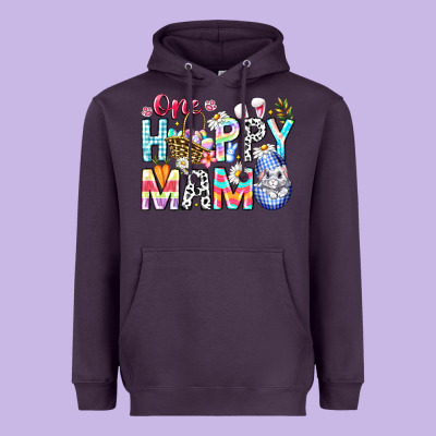 One Happy Mama Easter Bunny Heavyweight Hoodie Designed By Cowhidedigitalart