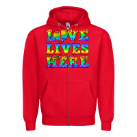 Red Western Love Lives Here Zipper Hoodie - BundleAndBundleShop