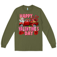 Army Green Happy Valentine's day red truck Long Sleeve Tee - HowdyJamesFarm