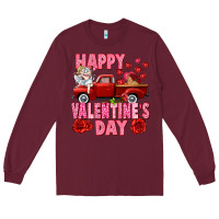 Burgundy Happy Valentine's day red truck Long Sleeve Tee - HowdyJamesFarm