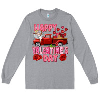 Heather Grey Happy Valentine's day red truck Long Sleeve Tee - HowdyJamesFarm