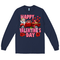 Navy Happy Valentine's day red truck Long Sleeve Tee - HowdyJamesFarm