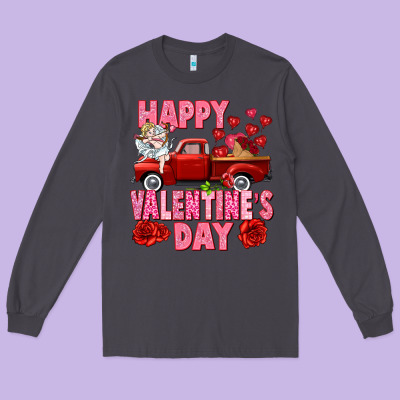 Happy Valentine's Day Red Truck Long Sleeve Tee Designed By Howdyjamesfarm