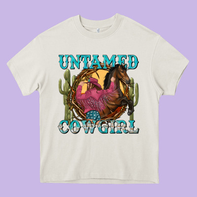 Untamed Cowgirl Heavy Core Tee Designed By Nancycooperartshop