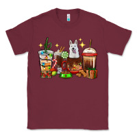 Burgundy Christmas coffee cups with White Shepherd Classic Tee - RanaPortraitStore