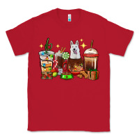 Red Christmas coffee cups with White Shepherd Classic Tee - RanaPortraitStore