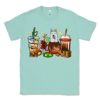 Seafoam Christmas coffee cups with White Shepherd Classic Tee - RanaPortraitStore