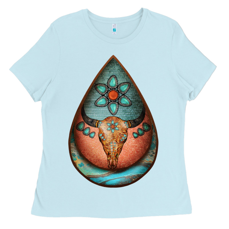 Teardrop Tooled Leather Bullskull Earrings Ladies Tee by Jasminsmagicworld | Teevron