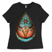 Black teardrop tooled leather bullskull earrings Ladies Tee - Jasminsmagicworld