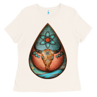 Bone teardrop tooled leather bullskull earrings Ladies Tee - Jasminsmagicworld