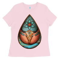 Bubblegum Pink teardrop tooled leather bullskull earrings Ladies Tee - Jasminsmagicworld