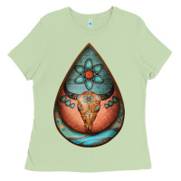 Matcha teardrop tooled leather bullskull earrings Ladies Tee - Jasminsmagicworld