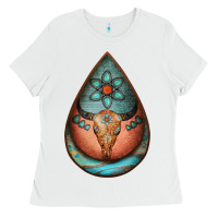 White teardrop tooled leather bullskull earrings Ladies Tee - Jasminsmagicworld