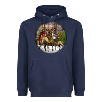 Navy elk buck deer christmas Heavyweight Hoodie - LillyAllenDesigns
