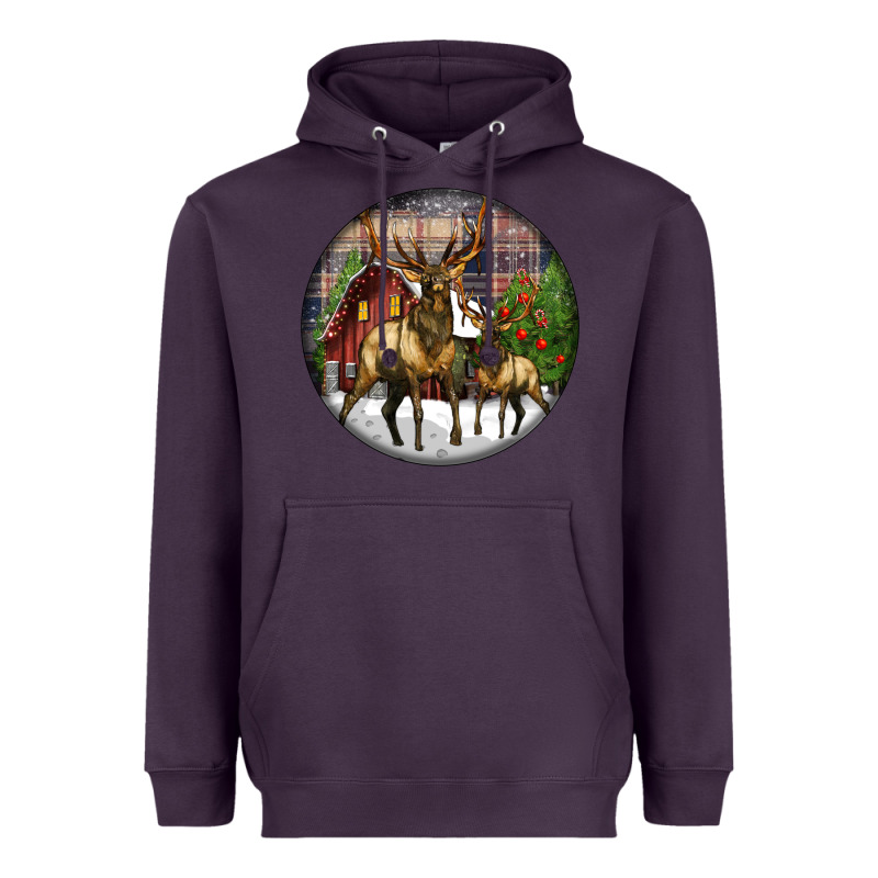Elk Buck Deer Christmas Heavyweight Hoodie by LillyAllenDesigns | Teevron