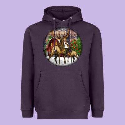 Elk Buck Deer Christmas Heavyweight Hoodie Designed By Lillyallendesigns