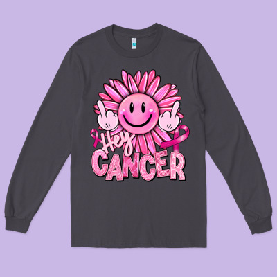 Hey Cancer Smiley Face Breast Cancer Long Sleeve Tee Designed By Ranaportraitstore