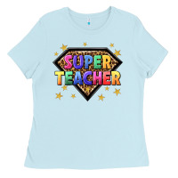 Baby Blue super teacher with leopard Ladies Tee - NancyCooperArtShop