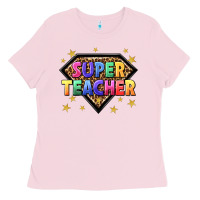 Bubblegum Pink super teacher with leopard Ladies Tee - NancyCooperArtShop
