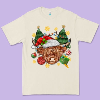 Christmas Highland Cow Premium Tee Designed By Maliassmallbusiness