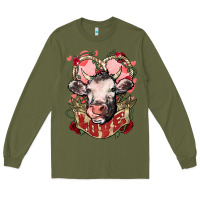 Army Green Cow Valentine's Day love Long Sleeve Tee - HowdyJamesFarm