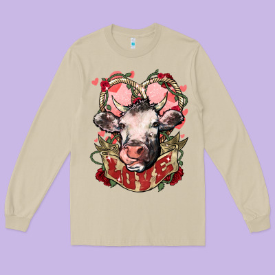 Cow Valentine's Day Love Long Sleeve Tee Designed By Howdyjamesfarm