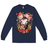 Navy Cow Valentine's Day love Long Sleeve Tee - HowdyJamesFarm