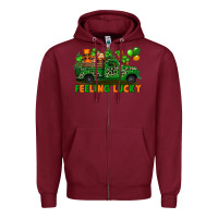 Burgundy feeling lucky with gnomes on truck Zipper Hoodie - FaDigitalArtStudio