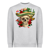 Heather Grey Di de los muertos with roses Mexico Heavyweight Sweatshirt - HowdyJamesFarm